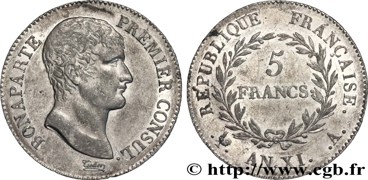 5 francs Bonaparte Premier Consul 1803 Paris F.301/1 XF 