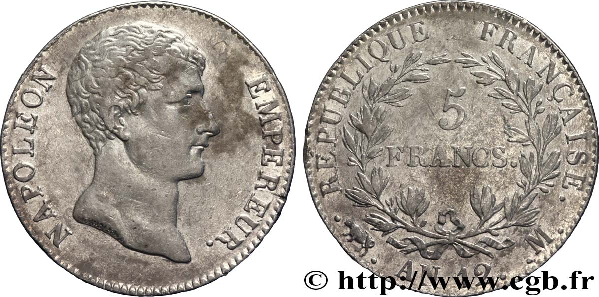 5 francs Napoléon Empereur, type intermédiaire 1804 Toulouse F.302/8 XF 