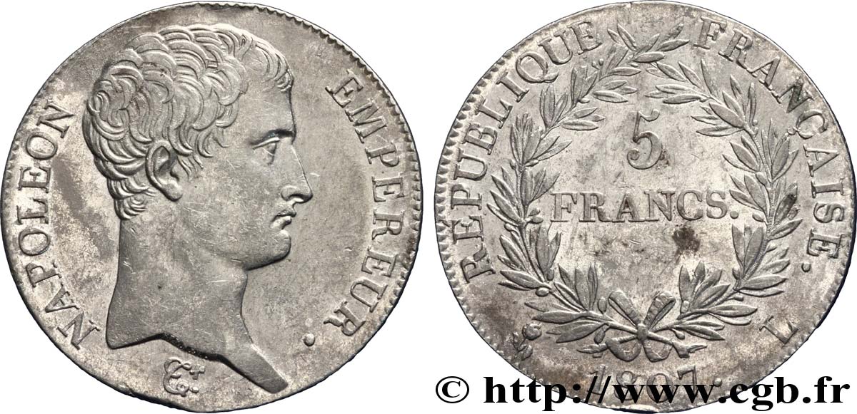 5 francs Napoléon Empereur, Calendrier grégorien 1807 Bayonne F.304/18 MBC 
