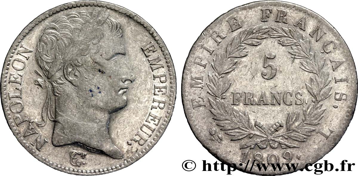 5 francs Napoléon Empereur, Empire français 1809 Bayonne F.307/8 BC 