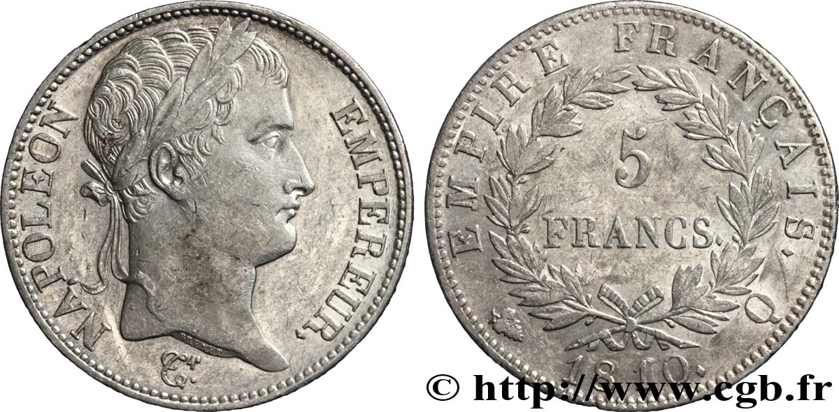 5 francs Napoléon Empereur, Empire français 1810 Perpignan F.307/24 TTB 