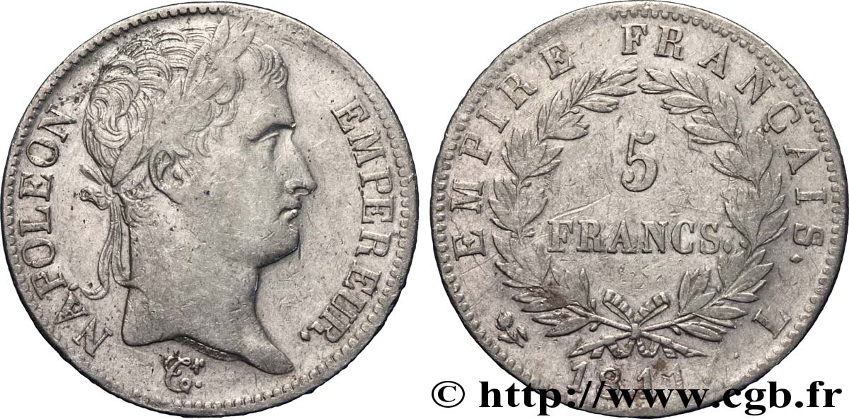 5 francs Napoléon Empereur, Empire français 1811 Bayonne F.307/34 TB 