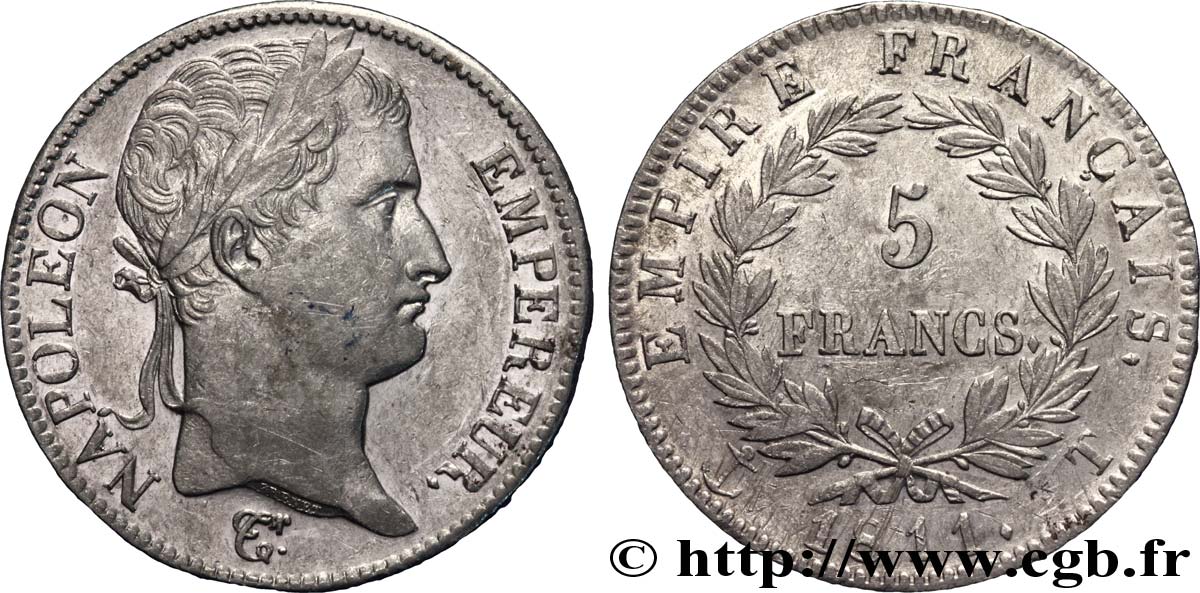 5 francs Napoléon Empereur, Empire français 1811 Nantes F.307/38 TTB 
