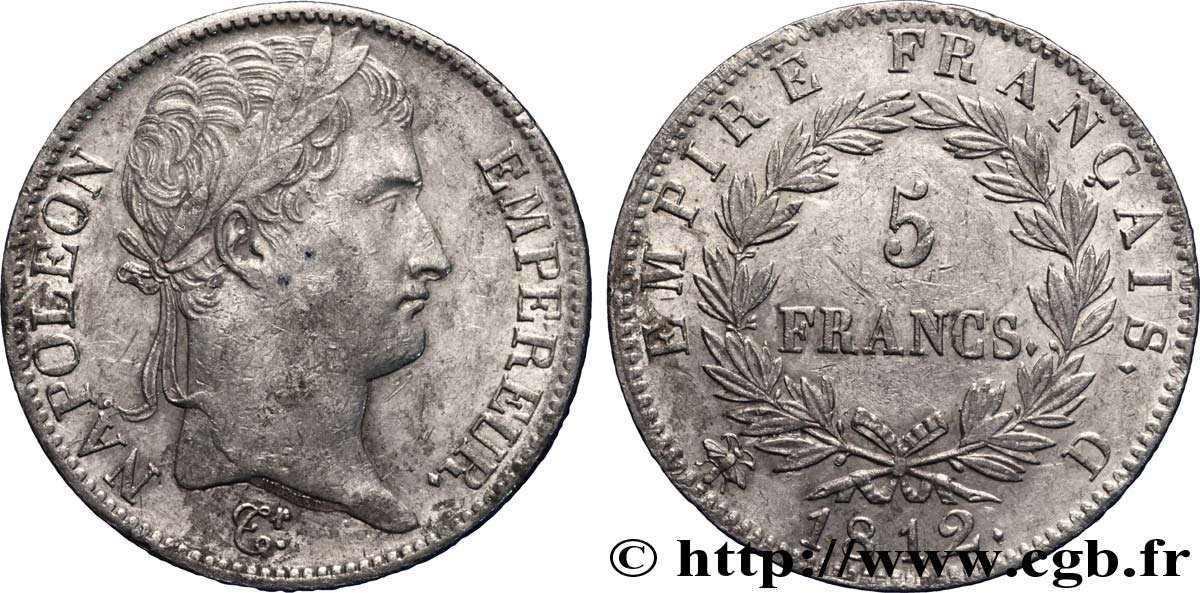 5 francs Napoléon Empereur, Empire français 1812 Lyon F.307/44 TTB 