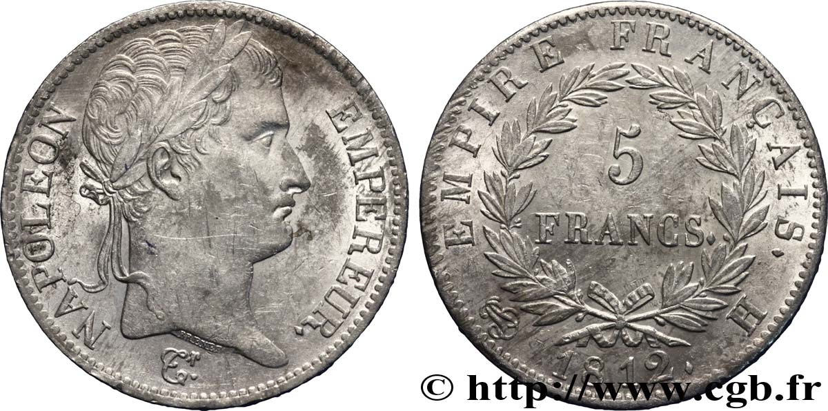 5 francs Napoléon Empereur, Empire français 1812 La Rochelle F.307/45 XF 