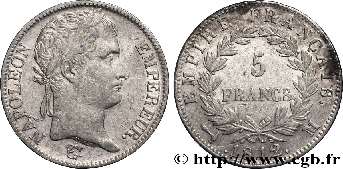 5 francs Napoléon Empereur, Empire français 1812 Toulouse F.307/49 XF 