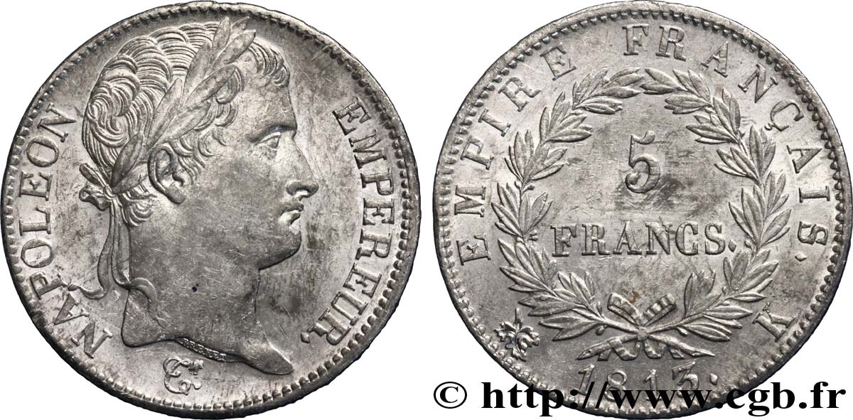 5 francs Napoléon Empereur, Empire français 1813 Bordeaux F.307/66 TTB 