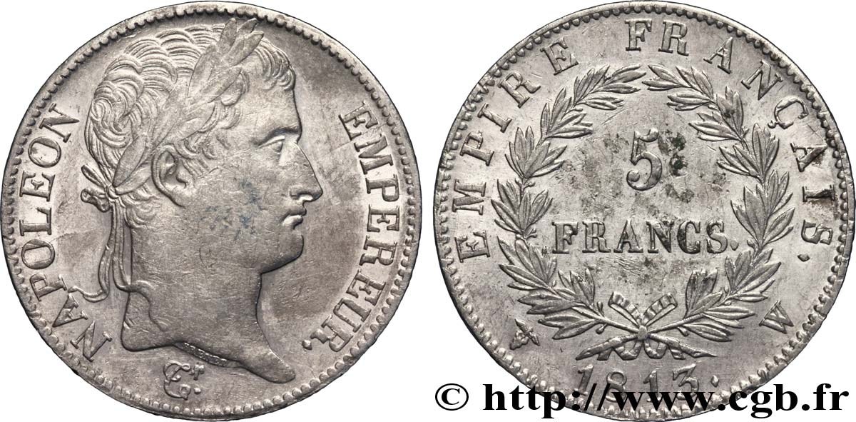 5 francs Napoléon Empereur, Empire français 1813 Lille F.307/75 TTB 