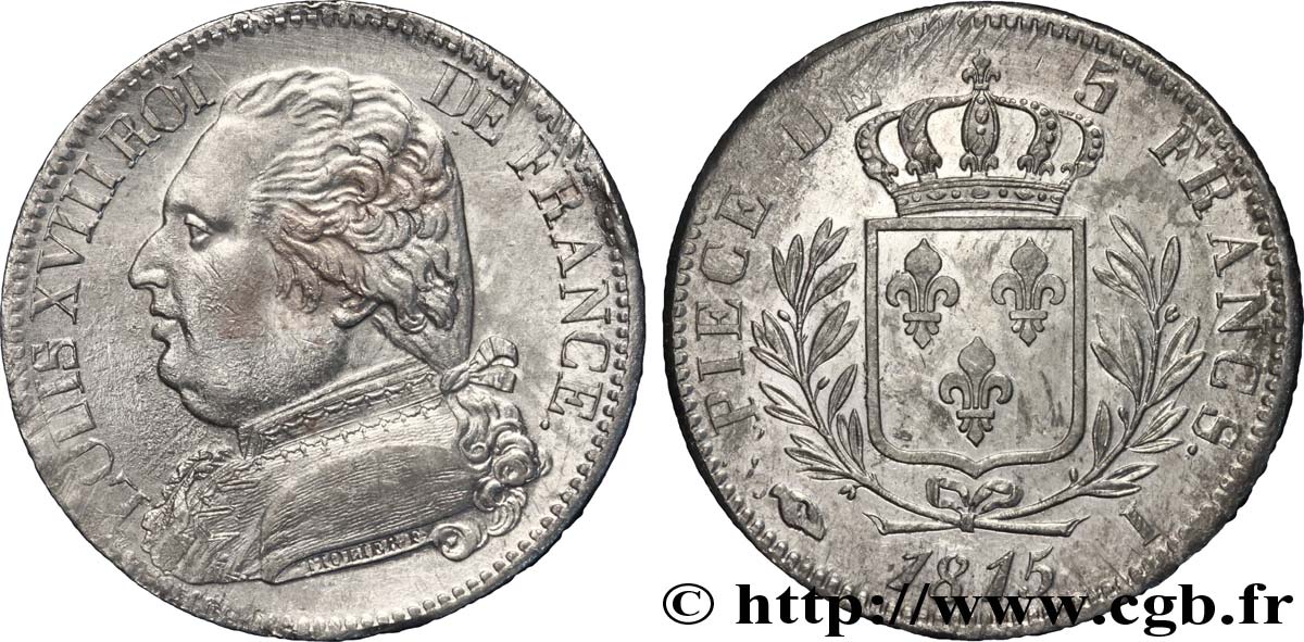 5 francs Louis XVIII, buste habillé 1815 Limoges F.308/20 TTB 