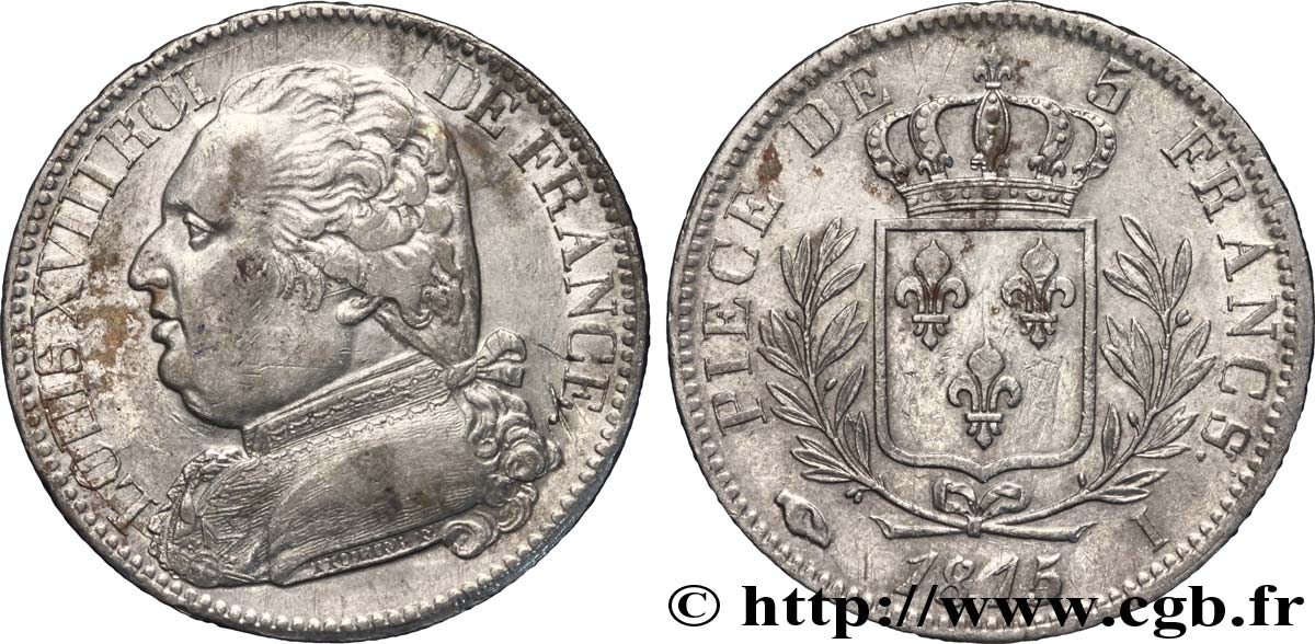 5 francs Louis XVIII, buste habillé 1815/4 Limoges F.308/21 MBC 