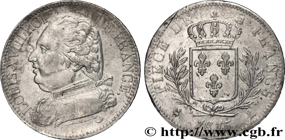 5 francs Louis XVIII, buste habillé 1815 Bayonne F.308/23 XF 