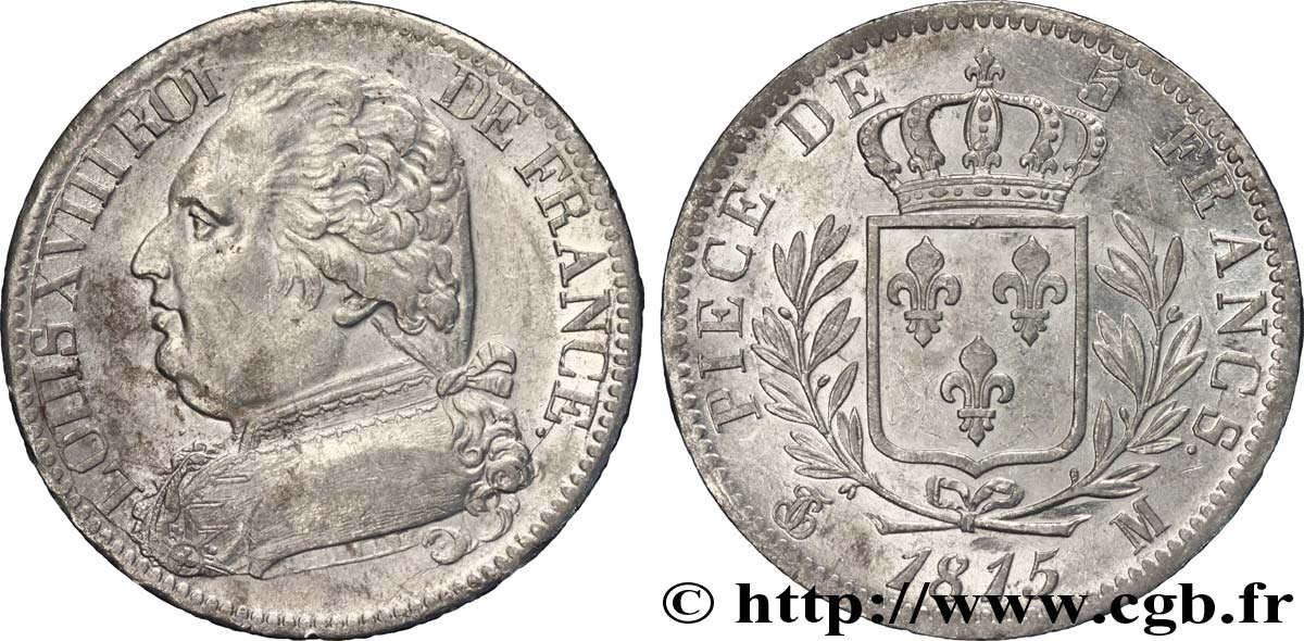 5 francs Louis XVIII, buste habillé 1815 Toulouse F.308/25 XF 