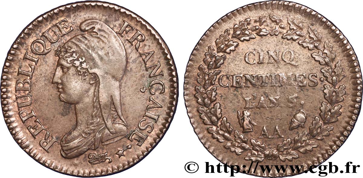 Cinq centimes Dupré, grand module 1797 Metz F.115/7 AU 