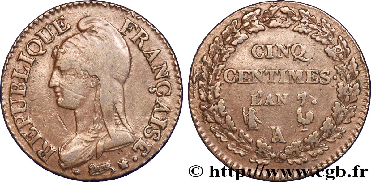 Cinq centimes Dupré, grand module 1799 Paris/Orléans F.115/57 S 