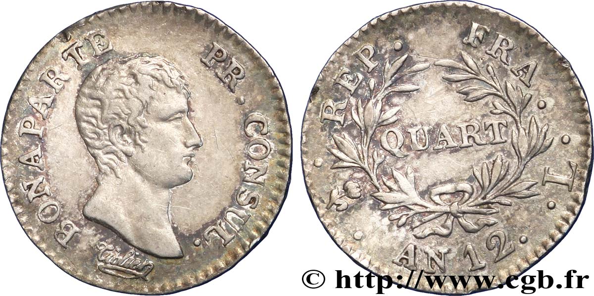 Quart (de franc) Bonaparte Premier Consul 1804 Bayonne F.157/5 TTB 