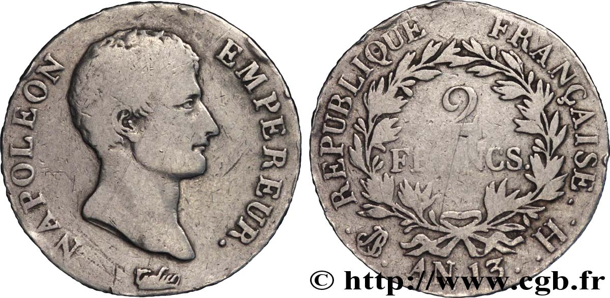 2 francs Napoléon Empereur, Calendrier révolutionnaire 1805 La Rochelle F.251/16 B 