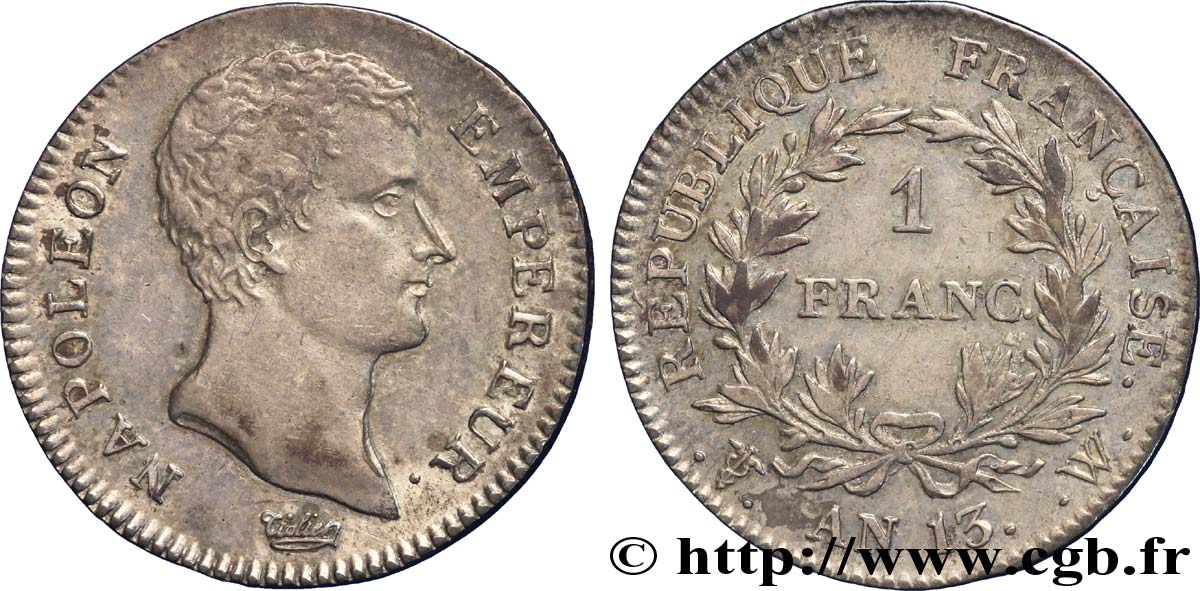 1 franc Napoléon Empereur, Calendrier révolutionnaire 1805 Lille F.201/28 SS 