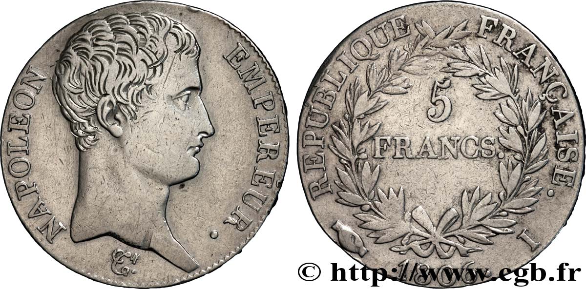 5 francs Napoléon Empereur, Calendrier grégorien 1806 Limoges F.304/5 TB 