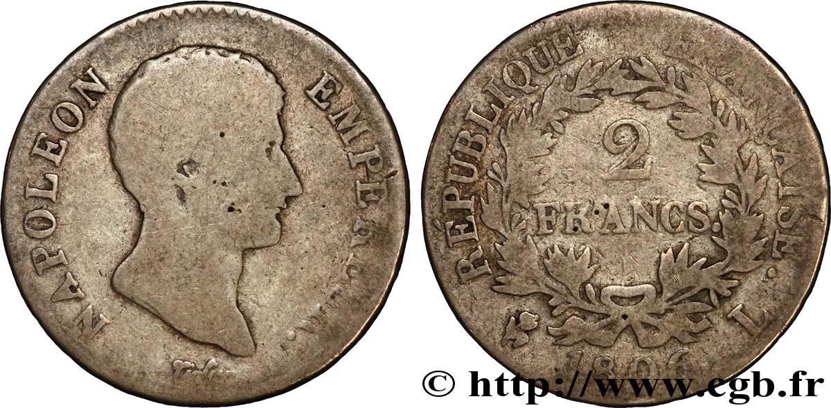 2 francs Napoléon Empereur, Calendrier grégorien 1806 Bayonne F.252/6 VG 