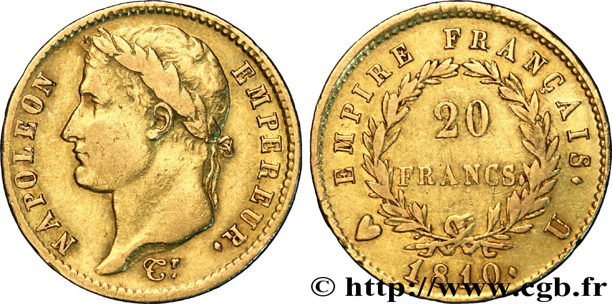 20 francs or Napoléon tête laurée, Empire français 1810 Turin F.516/14 TTB 