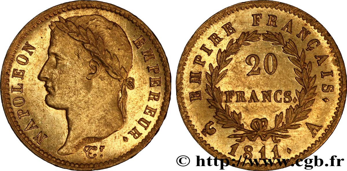 20 francs or Napoléon tête laurée, Empire français 1811 Paris F.516/16 SUP 