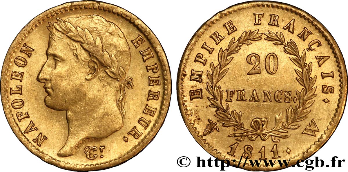 20 francs or Napoléon tête laurée, Empire français 1811 Lille F.516/21 SUP 