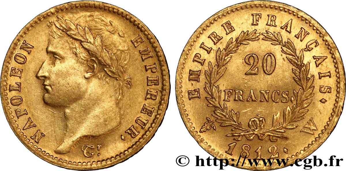 20 francs or Napoléon tête laurée, Empire français 1812 Lille F.516/29 VZ 