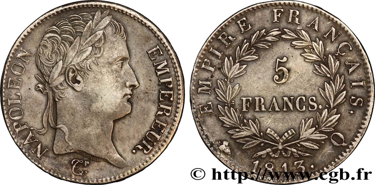 5 francs Napoléon Empereur, Empire français 1813 Perpignan F.307/70 TTB 