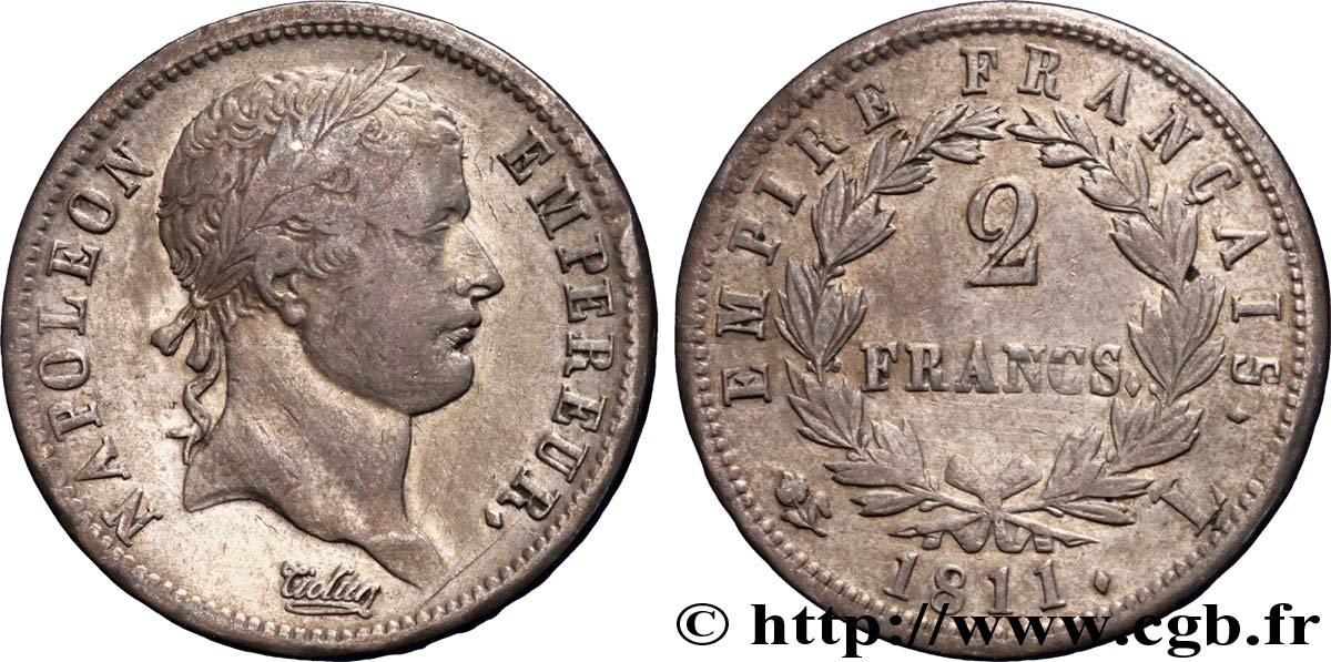 2 francs Napoléon Ier tête laurée, Empire français 1811 Bayonne F.255/31 TB 