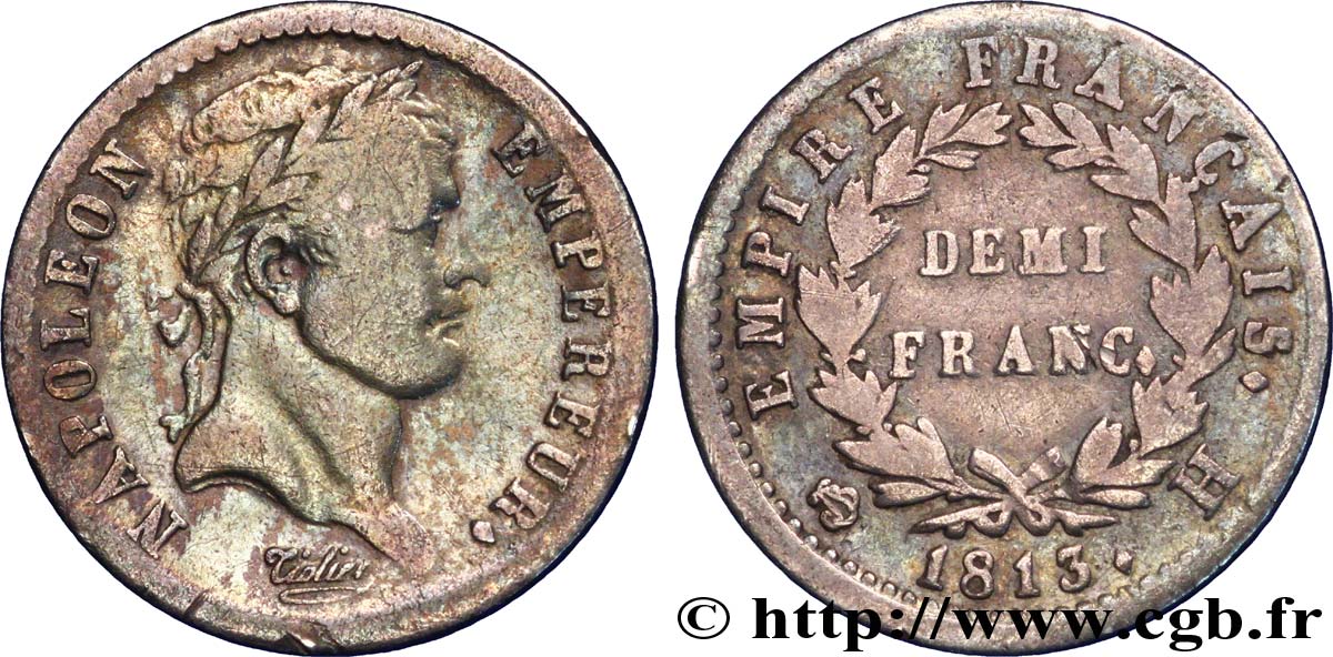 Demi-franc Napoléon Ier tête laurée, Empire français 1813 La Rochelle F.178/53 TB 