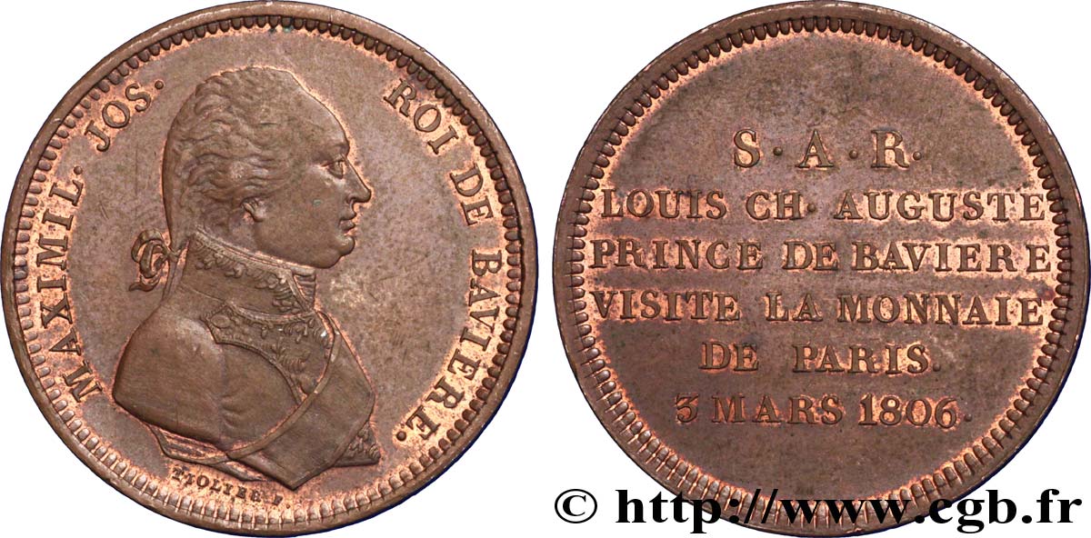 Monnaie de visite au module de 2 francs pour Maximilien de Bavière, refrappe 1806  VG.1506  SUP 