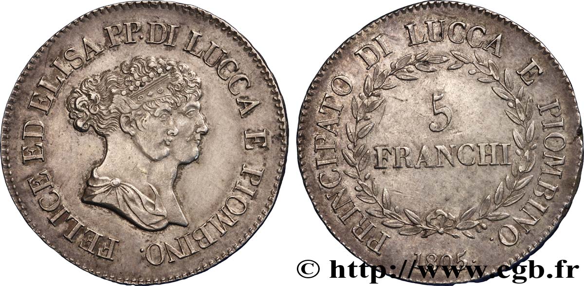 5 franchi, petits bustes 1805 Florence VG.1472  XF 