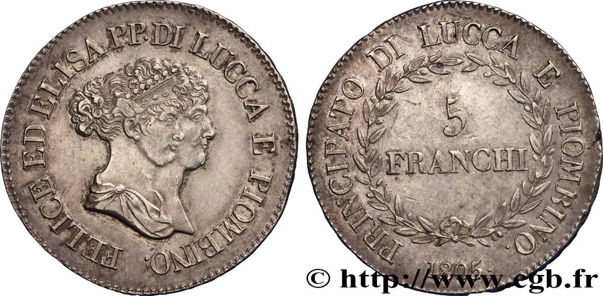 5 franchi, petits bustes 1805 Florence VG.1472  MBC 