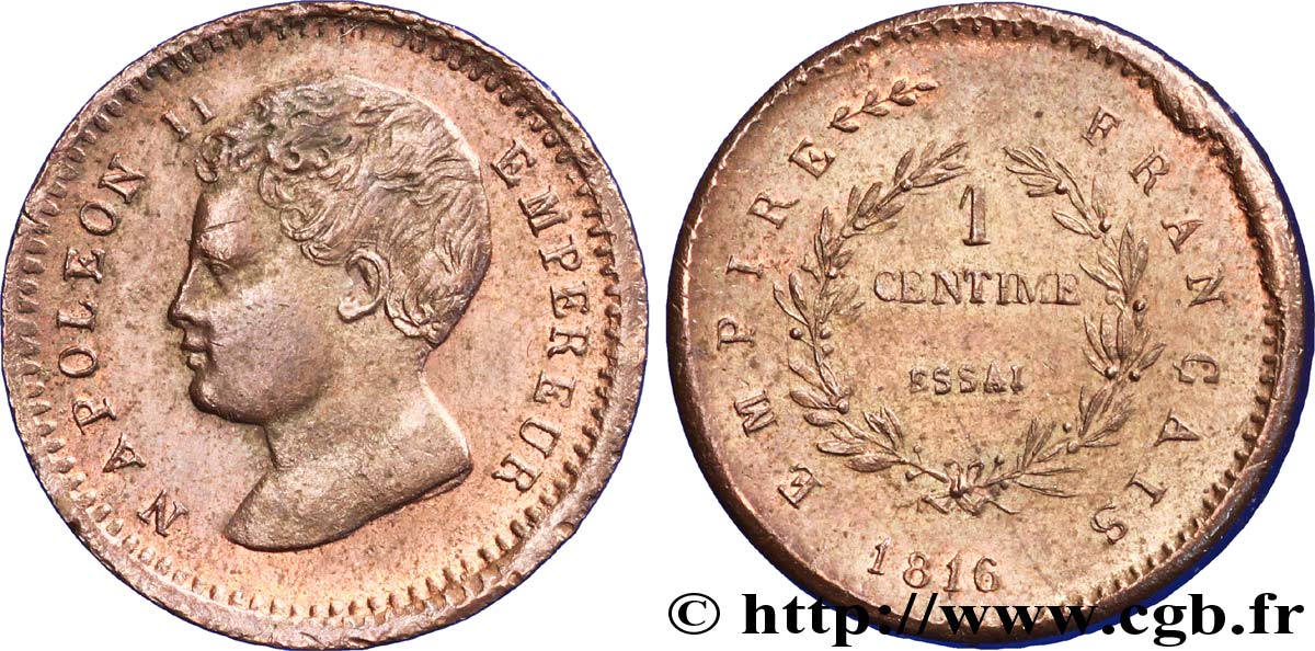 Essai-piéfort de 1 centime en bronze 1816  VG.2415  SPL 