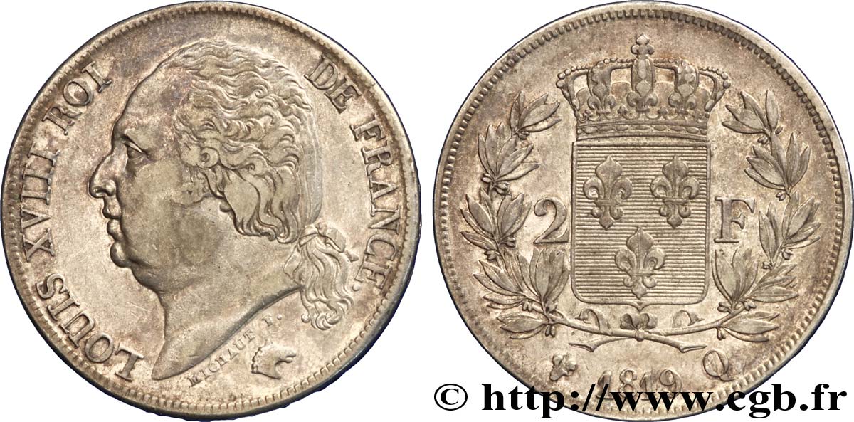 2 francs Louis XVIII 1819 Perpignan F.257/26 MBC 