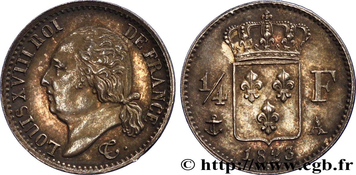 1/4 franc Louis XVIII 1823 Paris F.163/24 SPL 