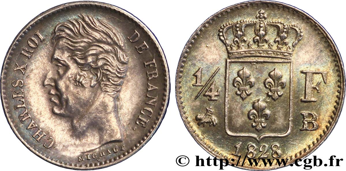 1/4 franc Charles X 1828 Rouen F.164/19 AU 