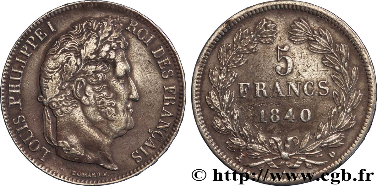 5 francs, IIe type Domard 1840 Lyon F.324/86 BB 