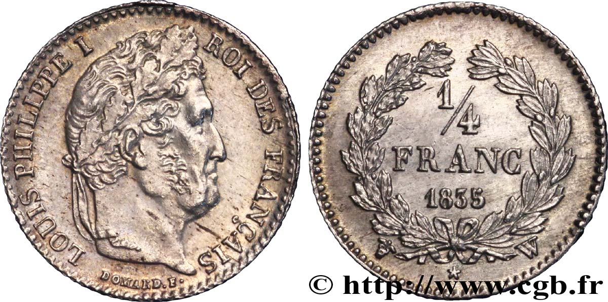 1/4 franc Louis-Philippe 1835 Lille F.166/57 EBC 