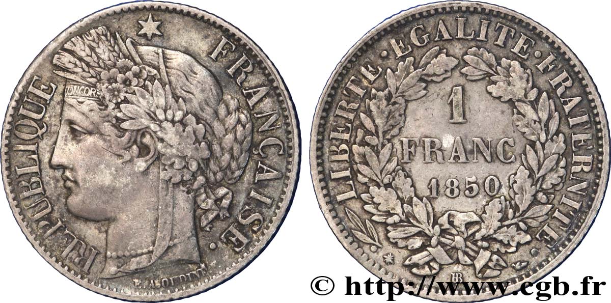 1 franc Cérès, IIe République 1850 Strasbourg F.211/6 TTB 