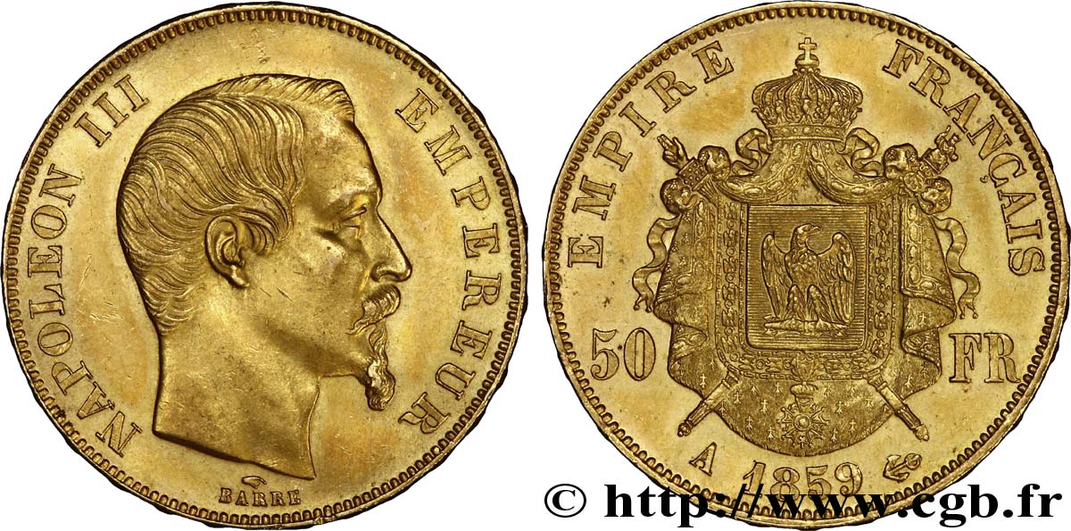 50 francs or Napoléon III, tête nue 1859 Paris F.547/7 SUP 