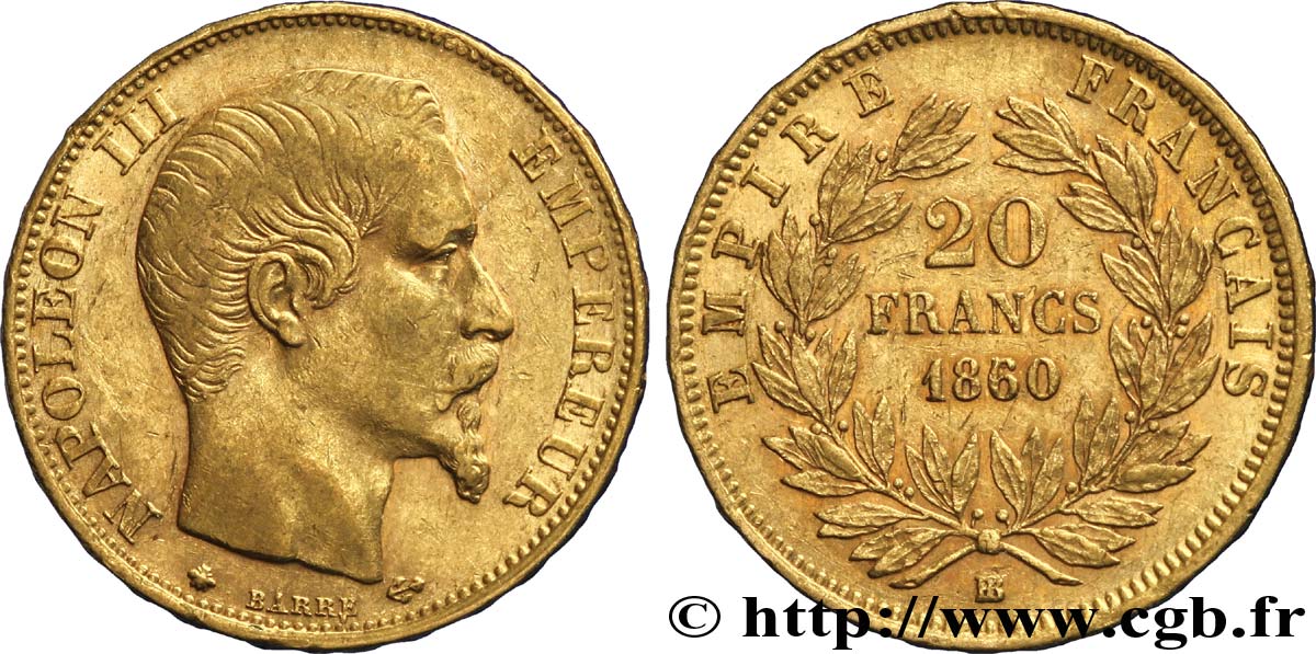 20 francs or Napoléon III, tête nue 1860 Strasbourg F.531/19 TTB 