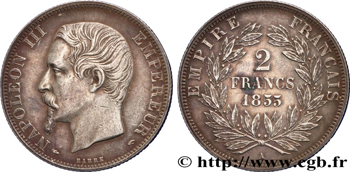 2 francs Napoléon III, tête nue 1855 Paris F.262/3 XF 