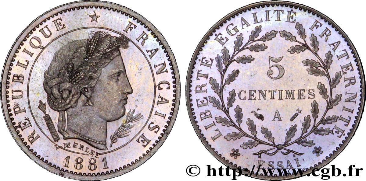 Essai de 5 centimes par Merley  1881 Paris VG.3979  MS 
