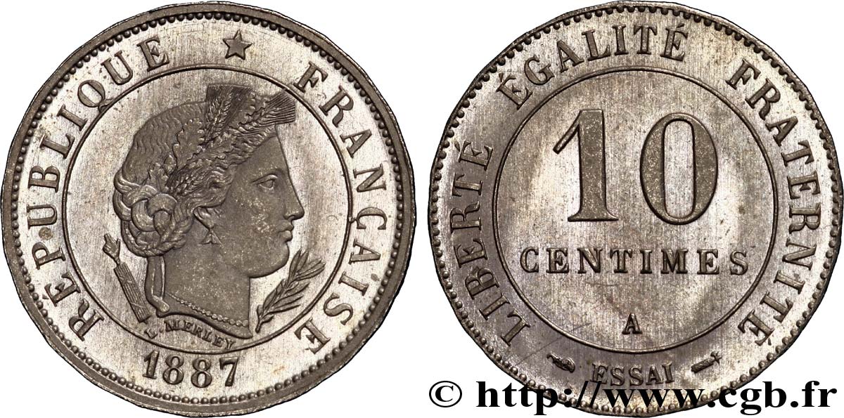 Essai de 10 centimes Merley, 24 pans 1887 Paris VG.4054  AU 