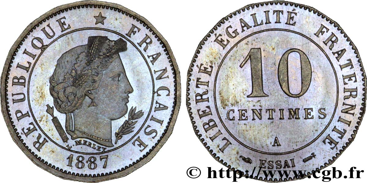 Essai de 10 centimes Merley, 18 pans 1887 Paris VG.4055  MS 