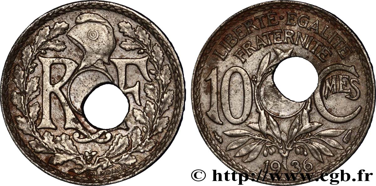 10 centimes Lindauer, perforation décentrée 1936  F.138/23 var. SS 