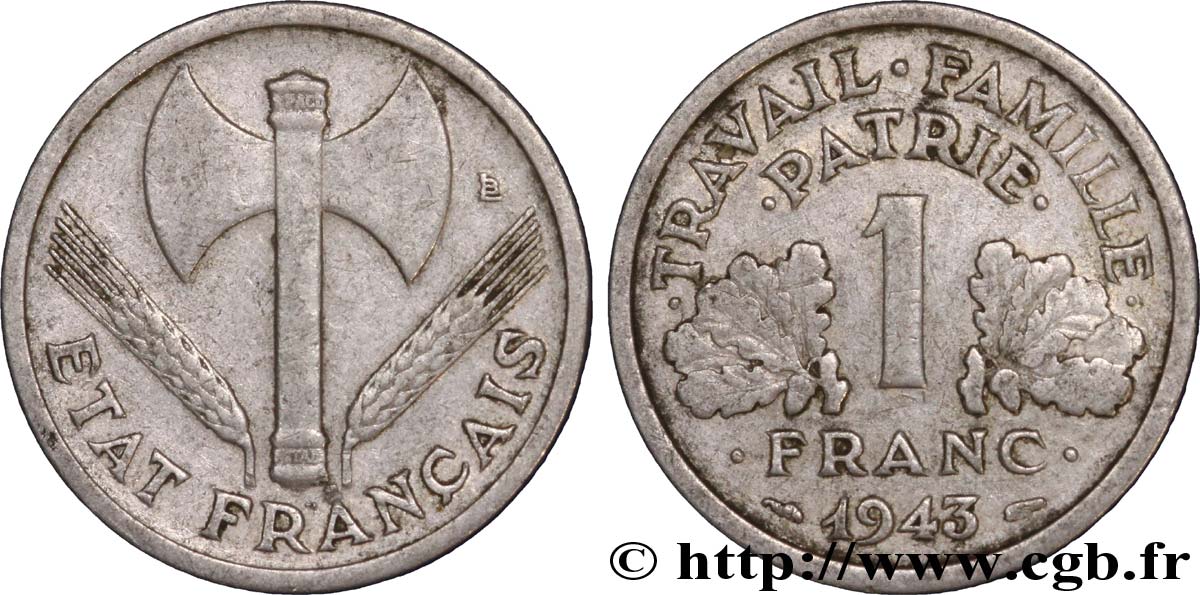 1 franc Francisque, lourde 1943 Paris F.222/4 S 