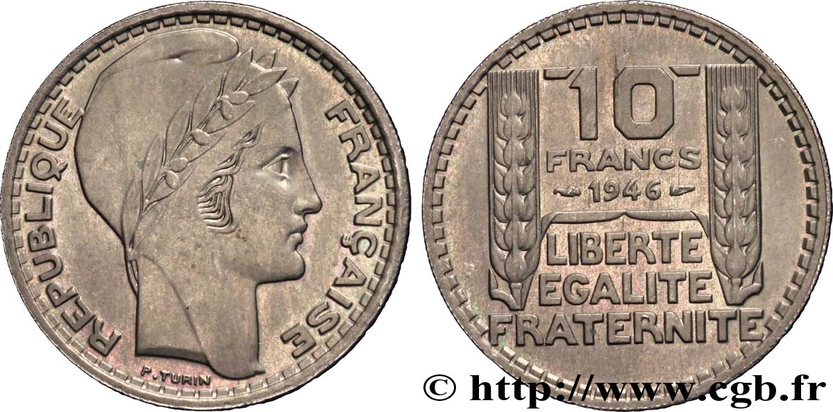 10 francs Turin, grosse tête, rameaux longs 1946  F.361/3 VZ 