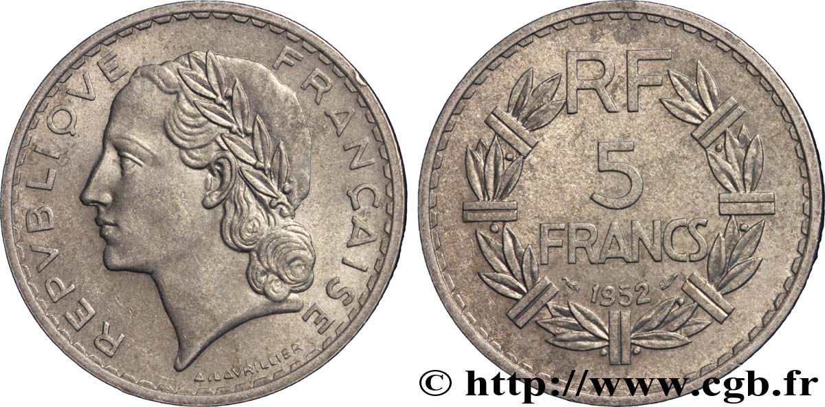 5 francs Lavrillier, aluminium 1952  F.339/22 EBC 